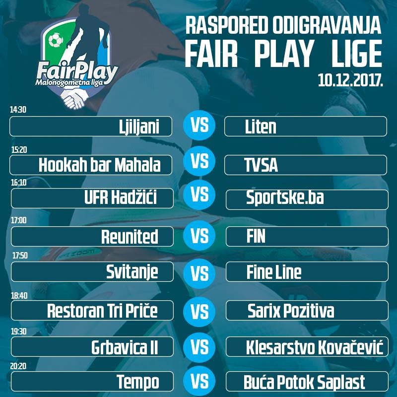 Treće kolo Fair Play lige – 10.12.2017 godine.