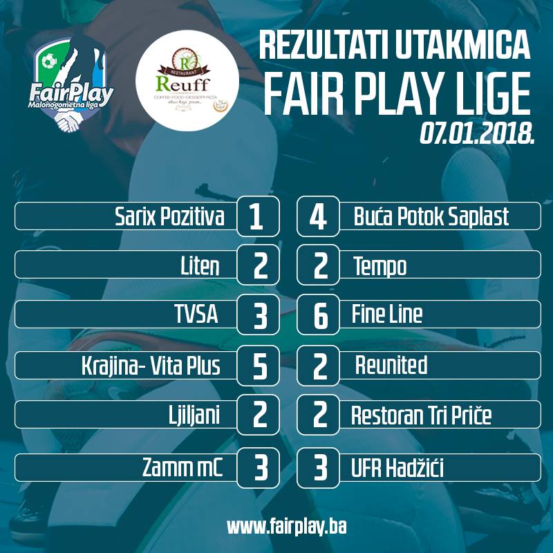 6. sezona "Fair Play" lige/rezultati utakmica